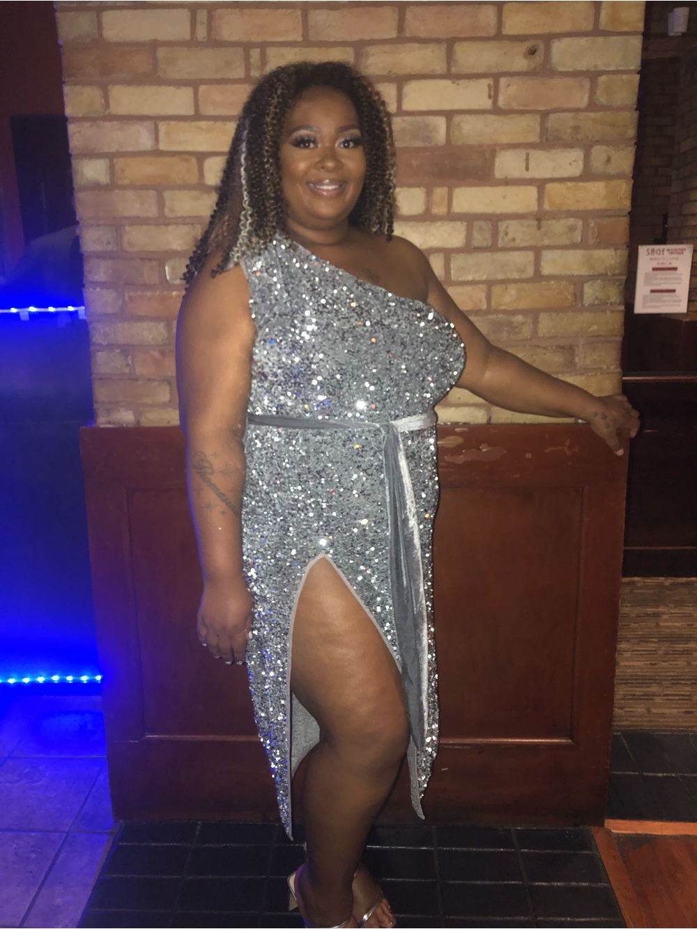 PrettyLittleThing Silver Sequin One-Shoulder Midi Dress with Side Slit